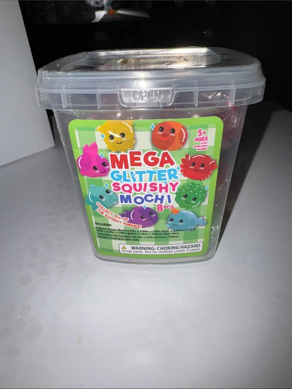 Mega Glitter Squishy Mochi 8pc Set - Assorted Colors